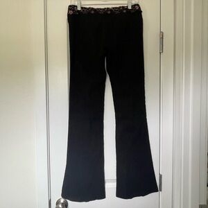 Pink y2k lace trimmed office flare pants with side zipper